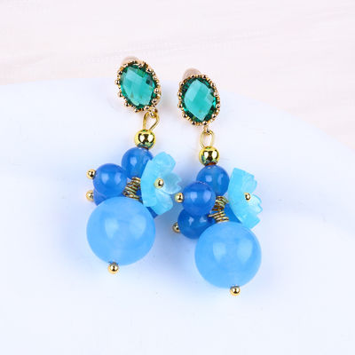 Blauw Chalcedonische kristal handgemaakte DIY ovale hanger Perlen stud oorbellen geschikt voor dagelijks gebruik