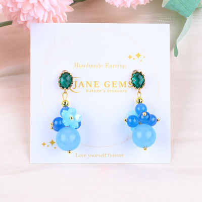 Blauw Chalcedonische kristal handgemaakte DIY ovale hanger Perlen stud oorbellen geschikt voor dagelijks gebruik