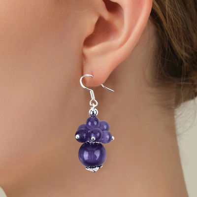 8mm Purple Cat Eye handgemaakte DIY Perlen Dangle Flower Ohrring Uniek Design Ohrring Voor Dagelijks Gebruik