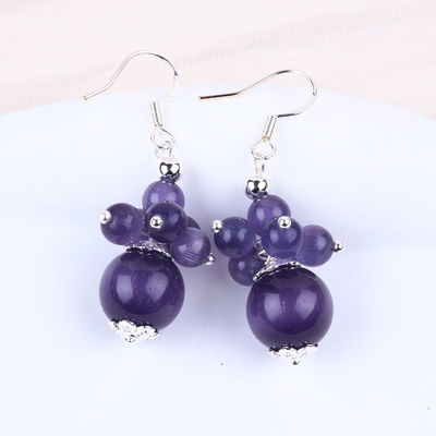 8mm Purple Cat Eye handgemaakte DIY Perlen Dangle Flower Ohrring Uniek Design Ohrring Voor Dagelijks Gebruik
