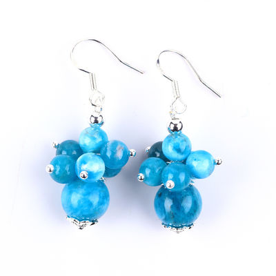 Edelsteen Apatite Fijne Koper Zilveren Plating Natuurlijke Kristallen Steen Dangle Korte Bloem Perlen Oorbellen