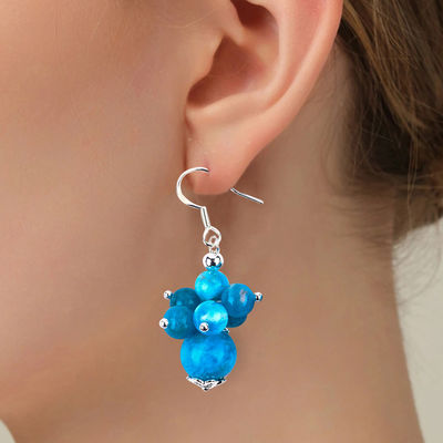 Edelsteen Apatite Fijne Koper Zilveren Plating Natuurlijke Kristallen Steen Dangle Korte Bloem Perlen Oorbellen