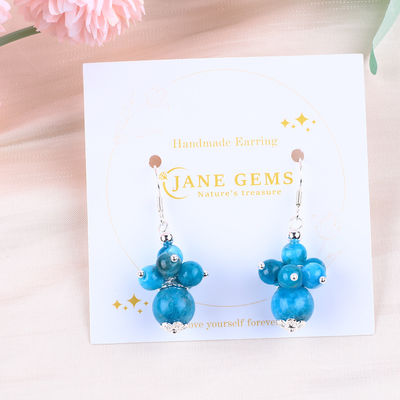Edelsteen Apatite Fijne Koper Zilveren Plating Natuurlijke Kristallen Steen Dangle Korte Bloem Perlen Oorbellen