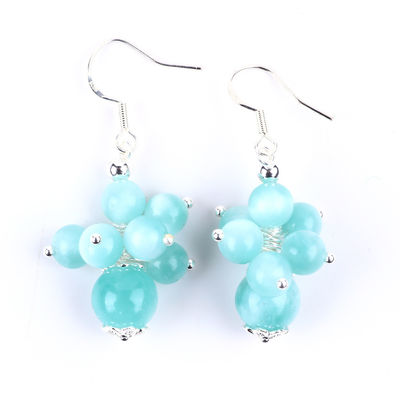 Handgemaakte licht meer blauwe jade genezing spirituele ronde kraal bloem Dangle oorbel voor juwelen cadeau