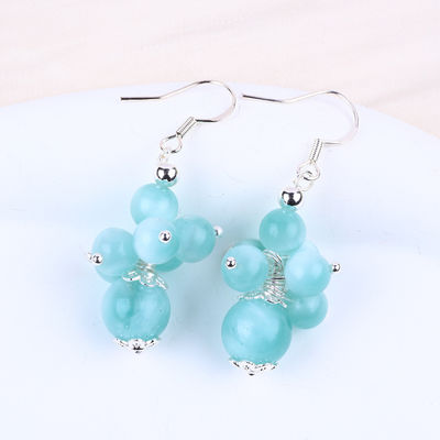 Handgemaakte licht meer blauwe jade genezing spirituele ronde kraal bloem Dangle oorbel voor juwelen cadeau