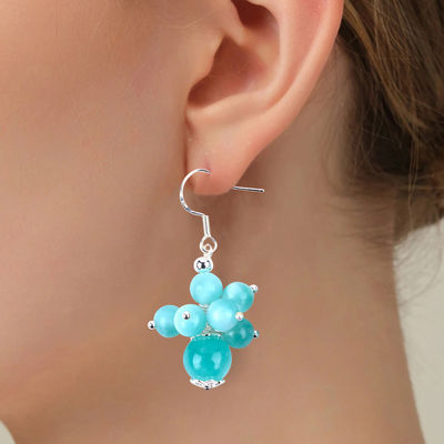 Handgemaakte licht meer blauwe jade genezing spirituele ronde kraal bloem Dangle oorbel voor juwelen cadeau