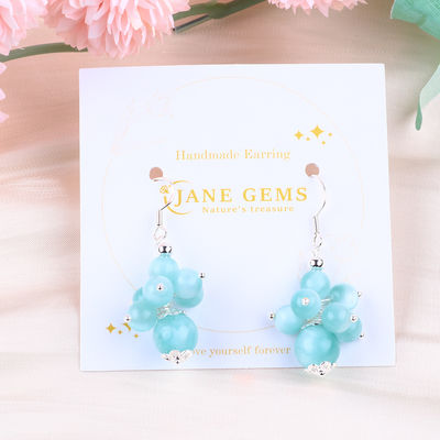Handgemaakte licht meer blauwe jade genezing spirituele ronde kraal bloem Dangle oorbel voor juwelen cadeau