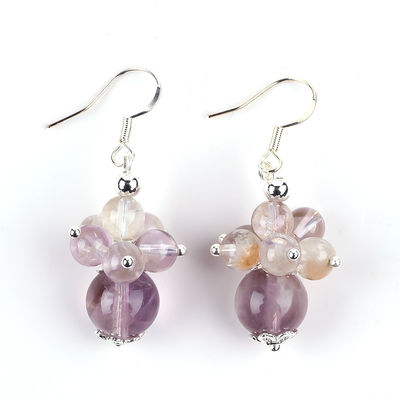 Natuursteen oorbel 8mm 10mm Genezende lavendel Azeztuliet Kristalkralen Dangle Bloem oorbel