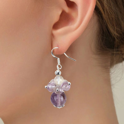 Natuursteen oorbel 8mm 10mm Genezende lavendel Azeztuliet Kristalkralen Dangle Bloem oorbel