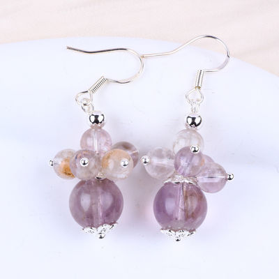 Natuursteen oorbel 8mm 10mm Genezende lavendel Azeztuliet Kristalkralen Dangle Bloem oorbel