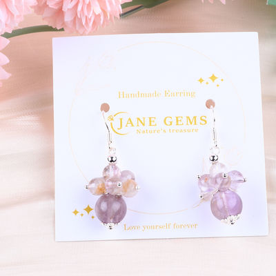 Natuursteen oorbel 8mm 10mm Genezende lavendel Azeztuliet Kristalkralen Dangle Bloem oorbel