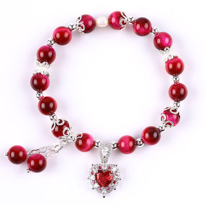 8mm Ronde Steen Roze Rode Tiger's Eye Perled Stretch Armband
