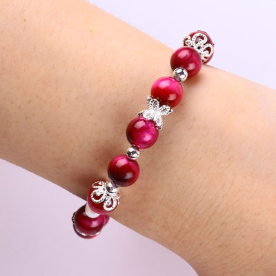 8mm Ronde Steen Roze Rode Tiger's Eye Perled Stretch Armband