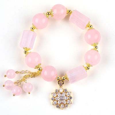 12MM 14MM Roze Rozenkwarts Kristalkristal Perlen Armband Genezende Edelsteen Armbanden