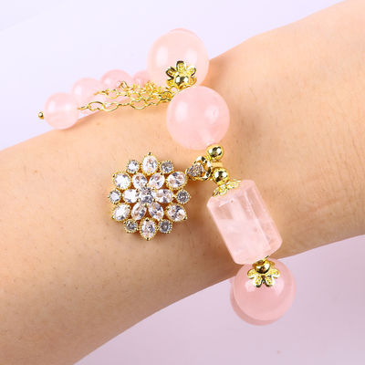 12MM 14MM Roze Rozenkwarts Kristalkristal Perlen Armband Genezende Edelsteen Armbanden