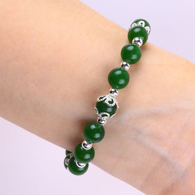 8mm Donkere groene jade steen met spinner bloem charme spirituele genezing Ronde vorm Stretch Perlen Armband
