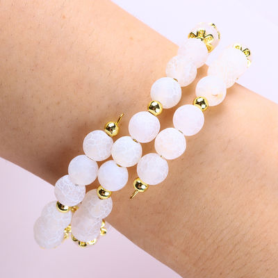 Echte witte witte agate kristalsteen spirituele genezing ronde vorm verstelbare dubbele laag kristal kraal armband