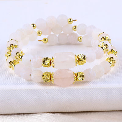 Echte witte witte agate kristalsteen spirituele genezing ronde vorm verstelbare dubbele laag kristal kraal armband