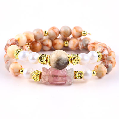 Rood Netwerk Steen Handgemaakte Edelsteen Juwelen Dubbellaag Verstelbare Perlen Armband