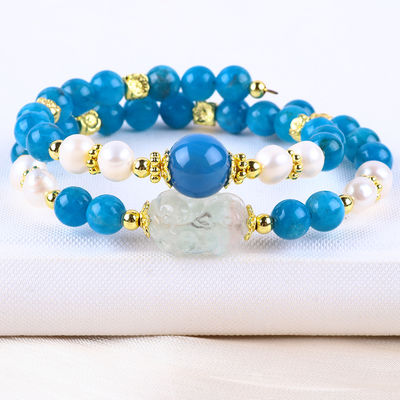 8mm natuurlijke kristallen steen Apatite Genezende kracht Edelsteen Dubbellaag Perlen Verstelbare Armband Voor Juwelen Geschenk
