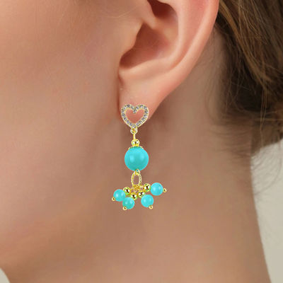 Handgemaakte 6mm 12mm Groene Katten Oog Juweel Met Hart Stud Dangle oorbel Voor het geven van cadeautjes