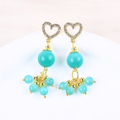 Handgemaakte 6mm 12mm Groene Katten Oog Juweel Met Hart Stud Dangle oorbel Voor het geven van cadeautjes