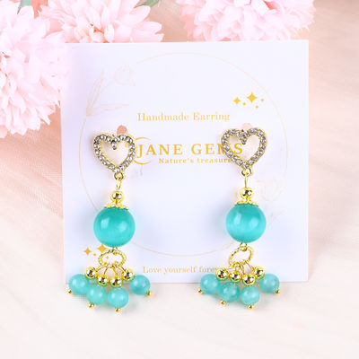 Handgemaakte 6mm 12mm Groene Katten Oog Juweel Met Hart Stud Dangle oorbel Voor het geven van cadeautjes