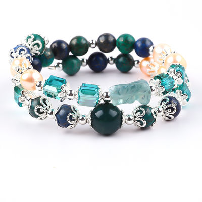 Unicorn Carving Verstelbaar 2 laag Azurite Steen Kristal Armband