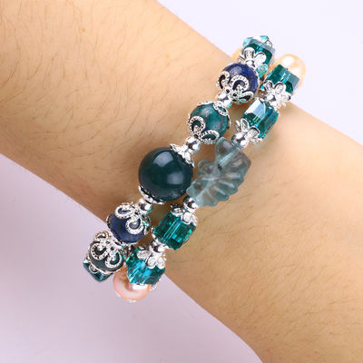 Unicorn Carving Verstelbaar 2 laag Azurite Steen Kristal Armband
