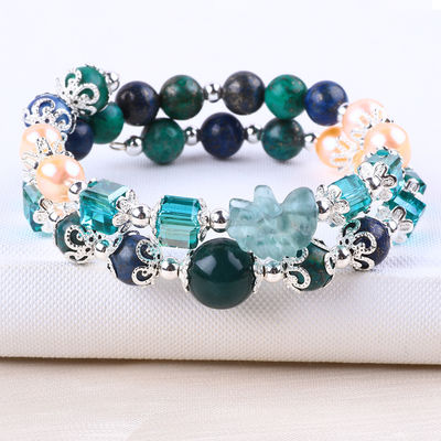 Unicorn Carving Verstelbaar 2 laag Azurite Steen Kristal Armband
