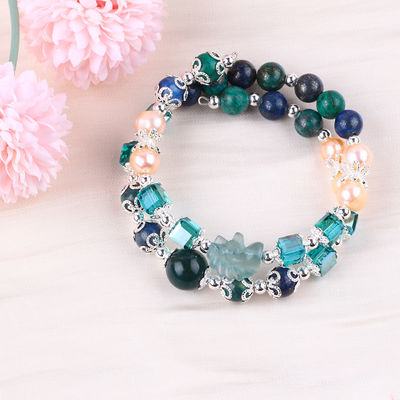 Unicorn Carving Verstelbaar 2 laag Azurite Steen Kristal Armband