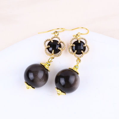 Handgemaakte kristalstenen oorbellen zilver glanzend obsidian edelsteen kraal hanger oorbellen genezende kristalstenen oorbellen