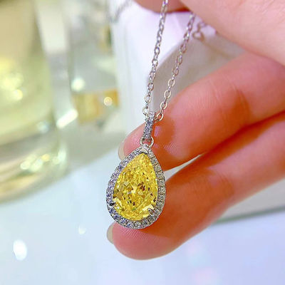 Geel edelsteen decoratie waterdruppel hanger halsketting mode zircon sieraden
