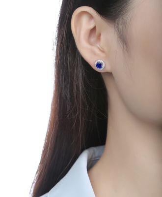 Blauw 925 Sterling zilver Zircon ronde edelsteen stud oorbellen voor het geven van cadeautjes