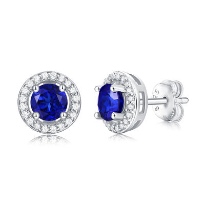 Blauw 925 Sterling zilver Zircon ronde edelsteen stud oorbellen voor het geven van cadeautjes