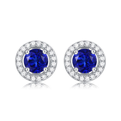 Blauw 925 Sterling zilver Zircon ronde edelsteen stud oorbellen voor het geven van cadeautjes