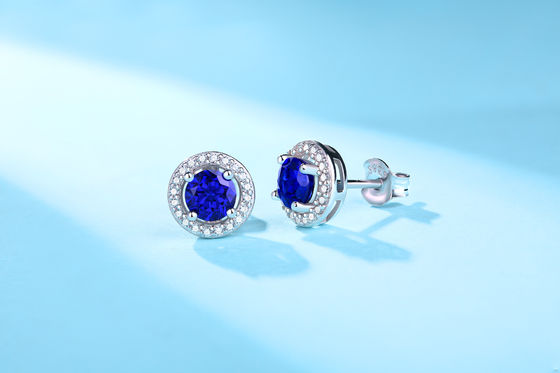 Blauw 925 Sterling zilver Zircon ronde edelsteen stud oorbellen voor het geven van cadeautjes