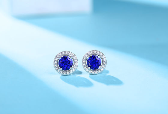 Blauw 925 Sterling zilver Zircon ronde edelsteen stud oorbellen voor het geven van cadeautjes