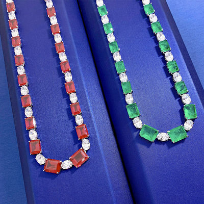 Luxe bruids ketting met roze / groene edelstenen ketting voor bruiloft en cadeau