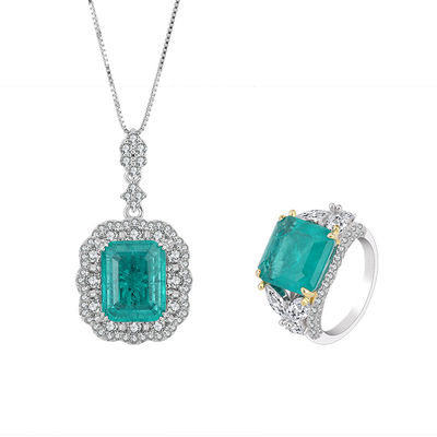 Zircon vierkant edelsteen halsketting hanger ring set voor verjaardag cadeau