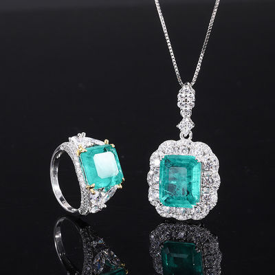 Zircon vierkant edelsteen halsketting hanger ring set voor verjaardag cadeau
