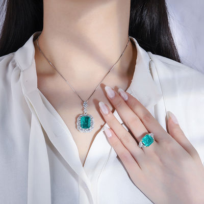 Zircon vierkant edelsteen halsketting hanger ring set voor verjaardag cadeau
