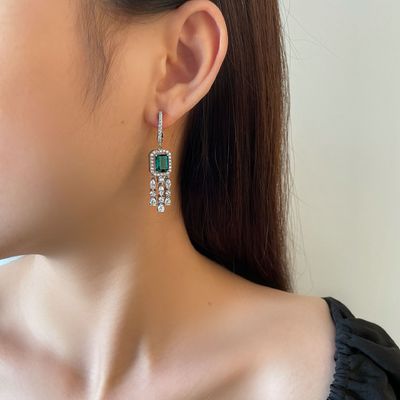 Groene edelsteen kubische zirconia lange drop oorbellen voor het huwelijk