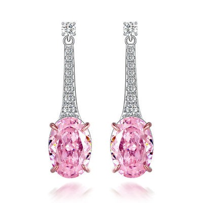 925 Sterling zilver Zircon lange ovale oorbellen aangepaste kleur