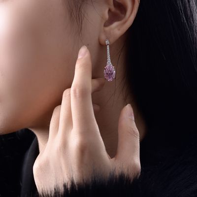 925 Sterling zilver Zircon lange ovale oorbellen aangepaste kleur