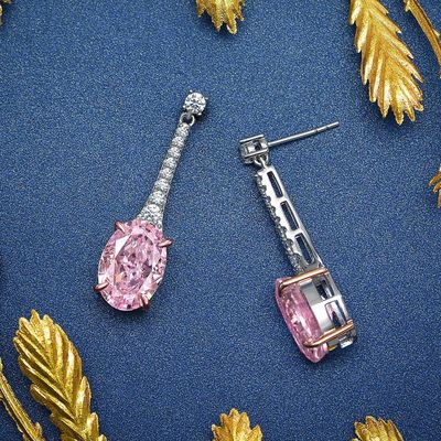 925 Sterling zilver Zircon lange ovale oorbellen aangepaste kleur