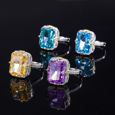 Paarse / Aqua Blauwe / Gele edelsteen 925 Sterling zilver Zircon Bruidsverlovingsring