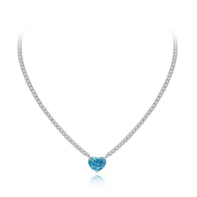 Elegant hart Aqua Blauw 925 Sterling Zilveren Hart Edelsteen Ketting