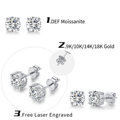 18k goud Moissanite Diamant stud oorbellen Witte goud ondersteuning Aanpassing