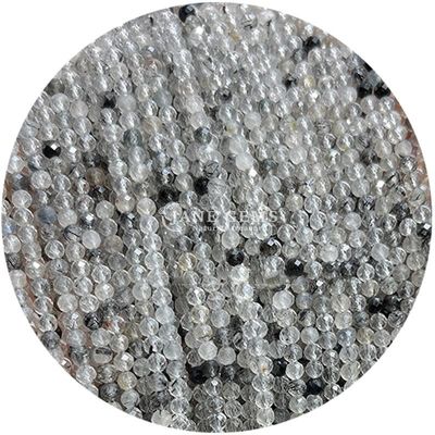 Edelstenen Perlen Natuurlijke kristal gevels Ronde vorm Klein Morganite Zwart Rutileerd Kwartz Losse Perlen Strengen voor Armbanden